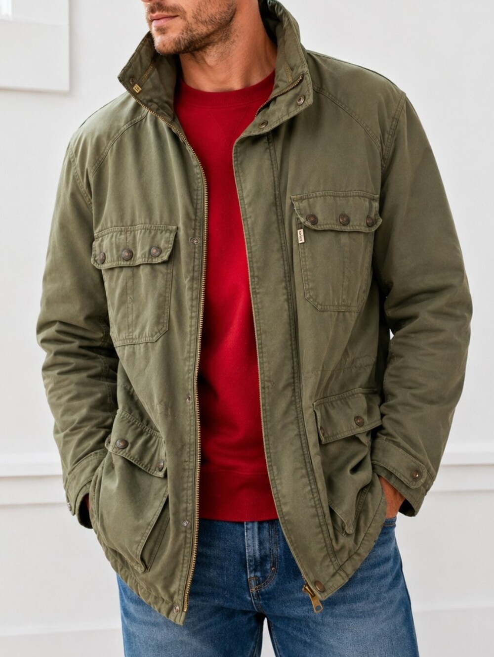 Levis Olive Jacket with Red Liner Size Xl